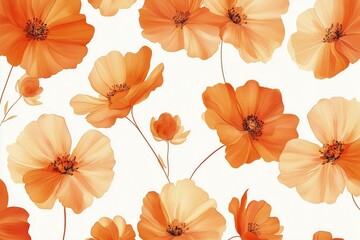 Bright Orange Flowers in a Soft Watercolor Style on a Light Background