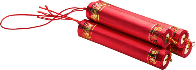 Festive Red Chinese Firecrackers Close up Tied Together New Year Celebration