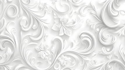 Light gray background with white swirls and floral patterns
