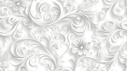 Light gray background with white swirls and floral patterns
