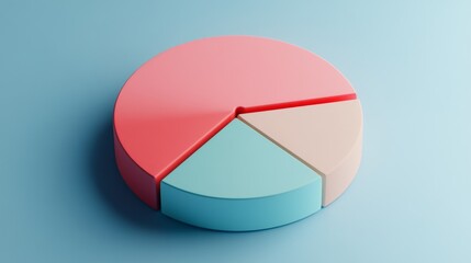 Obraz premium Colorful D pie chart with each segment slightly lifted, casting shadows on a gradient background for a clean and contemporary aesthetic
