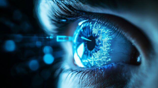 Digital Eye Closeup Futuristic Technology Abstract Blue Glowing Iris Detailed Vision Human Eye Macro Photography High Resolution Modern Science       