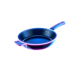 Frying pan holographic 3D icon. neon symbol vector illustration isolated on white background. Generative AI