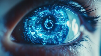 Digital Eye Futuristic Technology Abstract Blue Glowing Iris Closeup Detailed Vision Innovation Modern Concept Graphic Design Illustration High       