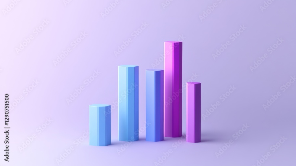 Aufkleber Minimalist D bar graph with tall, solid-color bars against a plain white background, casting precise shadows, creating a clean and modern aesthetic