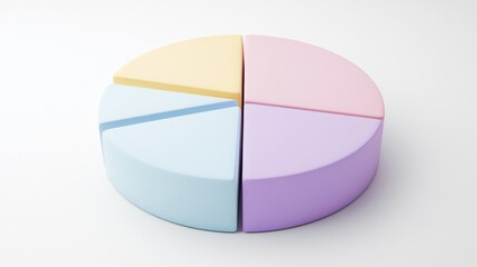 Obraz premium Minimalist D pie chart with muted colors and soft shadows, each segment slightly offset to reveal depth on a white background