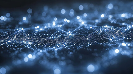 Abstract digital network concept.  Glowing nodes and connecting lines create a dynamic, futuristic design perfect for tech, AI, and connectivity themes.