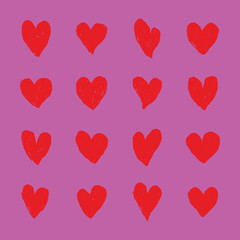 Pattern of red hearts on a pink background. Repeated red hearts create a vibrant design. Pink background enhances the red hearts. Love-themed heart pattern. Cute hand drawn Valentine's Day vector set.
