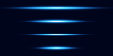 Shiny neon light lines, horizontal blue effect.