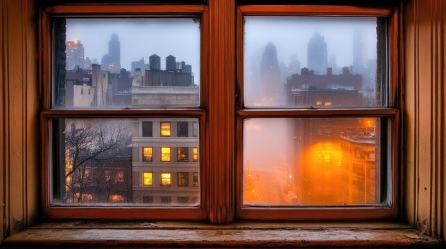 Fototapeta Cityscape Seen Through Foggy Window