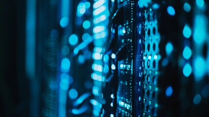 Abstract Blue Technology Background Digital Server Rack Closeup Modern Data Center Network Infrastructure Futuristic Technology Concept High Tech     