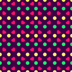 Polka and hearts seamless pattern