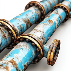 Detailed and sharp image of an offshore oil pipeline on a white background, ready for use in presentations, websites, and print materials, emphasizing corrosion resistance
