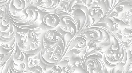 Light gray background with white swirls and floral patterns
