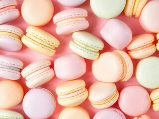 Fototapeta premium Pastel Macarons on Pink Background