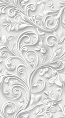 Light gray background with white swirls and floral patterns
