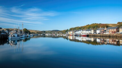Fototapeta premium Coastal Town Harbor Reflection Sunrise