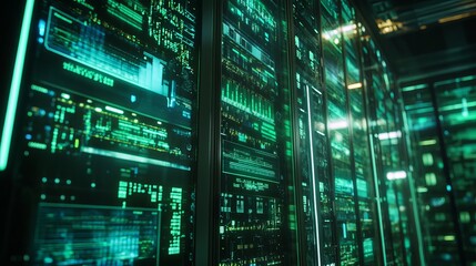 Futuristic Green Digital Server Room Technology Data Center Network Information Technology Advanced System Modern Digital Infrastructure High Tech    