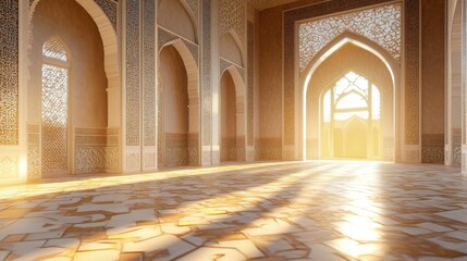 Obraz premium Luminous Interior of an Ethereal Architectural Space at Sunrise