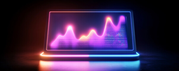 Vibrant data analytics graph glowing on modern laptop in dark background.
