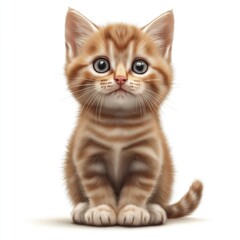 Obraz premium Adorable orange tabby kitten with big eyes, sitting upright against a white background, showcasing its playful nature.