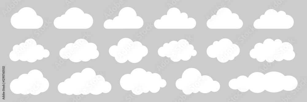 Wall mural collection of cloud icons in various shapes. cloud shapes in white on a gray background. simple clou