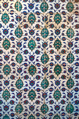 Ancient beautiful ottoman handmade tiles with floral patterns from Topkapi Palace in Istanbul, Turkey