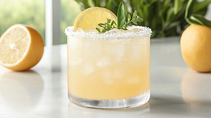 Fototapeta premium Refreshing Lemon-Infused Cocktail on Marble