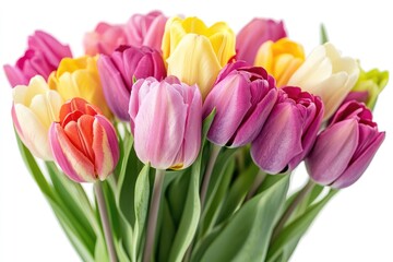 Fototapeta premium A bouquet of spring tulips in multiple colors, isolated