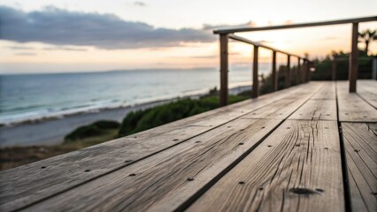 Coastal Deck View: Stunning Ocean Panorama, Wooden Deck, Seaside Relaxation, Scenic Coastal Escape, Tranquil Beach House