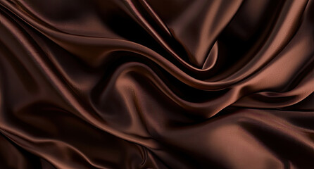 Fototapeta premium A close-up view of smooth, flowing brown satin fabric showcasing its texture and sheen.