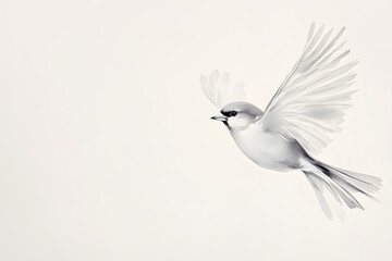 Fototapeta premium monochromatic sumi e painting of sparrow in flight, showcasing delicate brush strokes and graceful movement. artwork captures essence of freedom and elegance