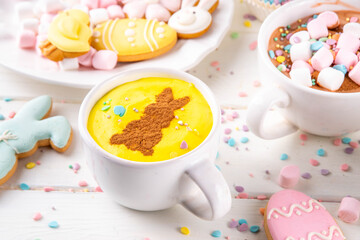 Hot sweet drinks for Easter party, breakfast, lunch