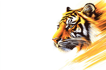 Obraz premium Vibrant tiger profile illustration with dynamic motion and vivid colors.