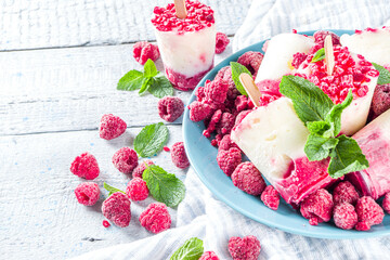 Homemade raspberry yogurt popsicle