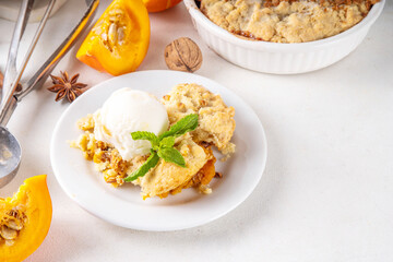 Homemade autumn pumpkin crisp cobbler