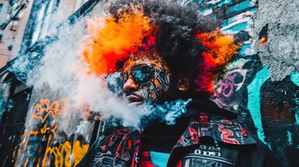 Naklejka premium Colorful hair, smoke, urban art