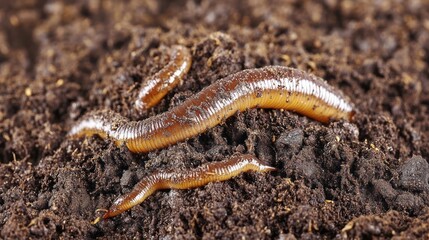 Earthworms in soil, close-up view, gardening, healthy ecosystem