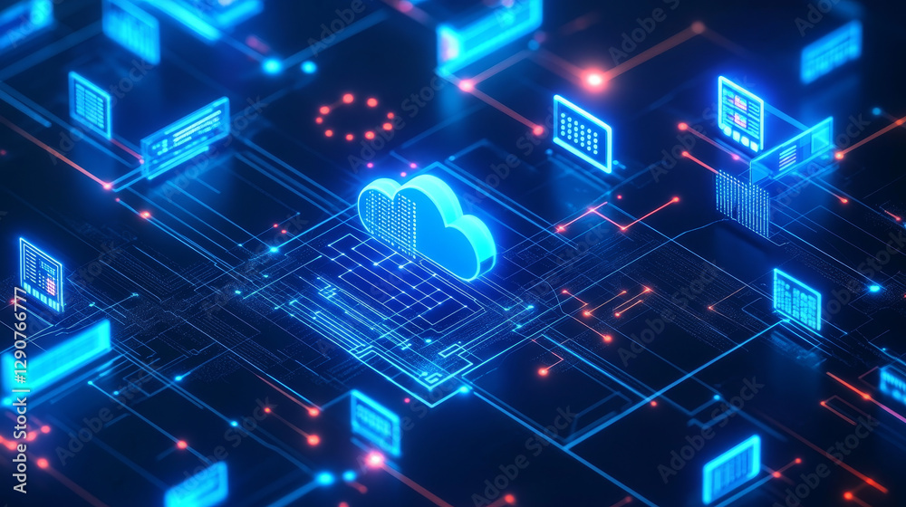 Poster thin lines connection icons outline set of big data center group cloud computing system internet pro