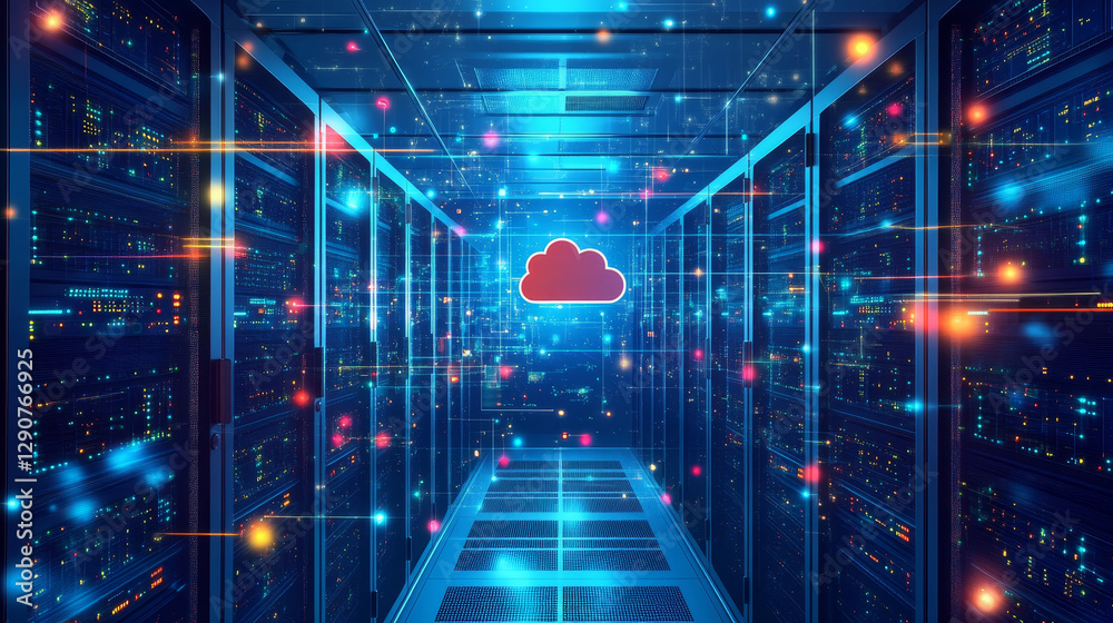 Poster thin lines connection icons outline set of big data center group cloud computing system internet pro