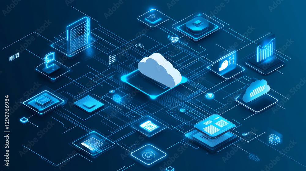 Poster thin lines connection icons outline set of big data center group cloud computing system internet pro