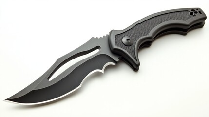 Obraz premium Sleek Black Tactical Folding Knife