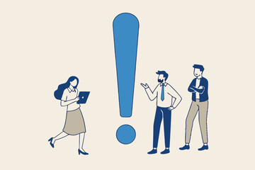 Big exclamation mark for important information, answer or resolve problem, solution or risk warning, attention or punctuation concept, business people thinking on big problem exclamation point.