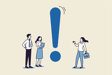 Big exclamation mark for important information, answer or resolve problem, solution or risk warning, attention or punctuation concept, business people thinking on big problem exclamation point.