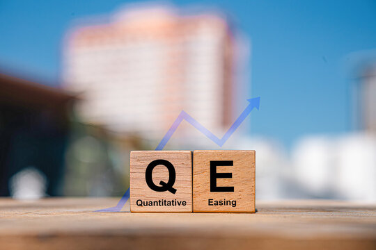 Quantitative easing or economy concepts with qe sign Increase.crisis and solution