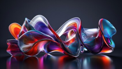 Abstract, colorful, fluid forms, dark studio