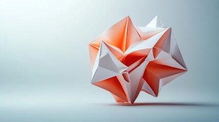 Fototapeta premium An origami geometric sculpture, showcasing a series of paper shapes folded into an intricate 3D design. The clean folds and precise angles highlight the origami artist's skill