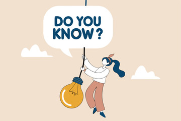 Did you know, fun fact, idea or advice message, useful knowledge or wisdom, expert information, explanation or solution, useful tips concept, woman talk on megaphone on did you know speech bubble.