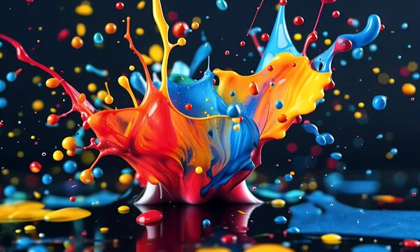 A vibrant splash of colorful paint creating an abstract visual effect.