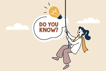 Did you know, fun fact, idea or advice message, useful knowledge or wisdom, expert information, explanation or solution, useful tips concept, woman talk on megaphone on did you know speech bubble.